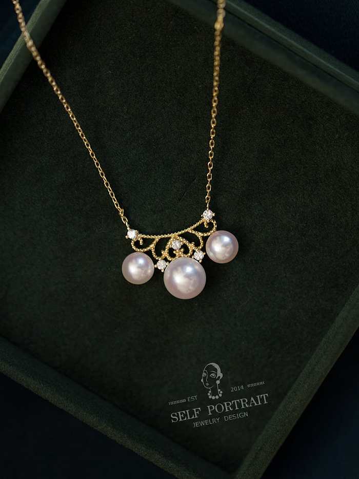 925 Sterling Silver Imitation Pearl Crown Vintage Necklace