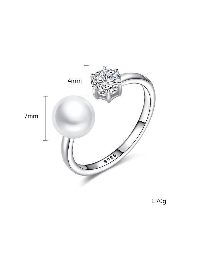 Sterling silver zircon natural freshwater pearl free size ring