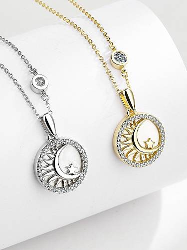 925 Sterling Silver Cubic Zirconia Moon Minimalist Necklace