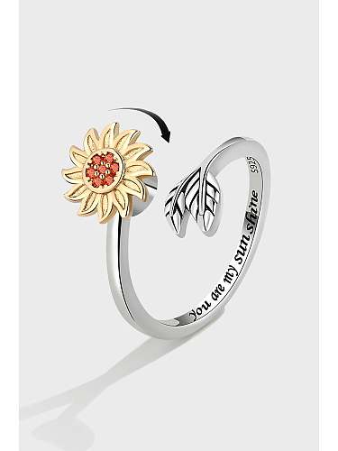 Anel de banda minimalista flor de prata esterlina 925