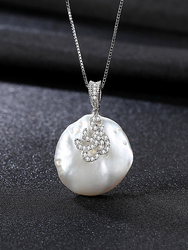 Collar de perlas barrocas naturales de circón AAA con incrustaciones de plata esterlina
