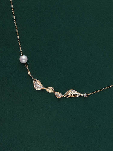 Geometrische zierliche Halskette aus 925er Sterlingsilber mit Süßwasserperlen