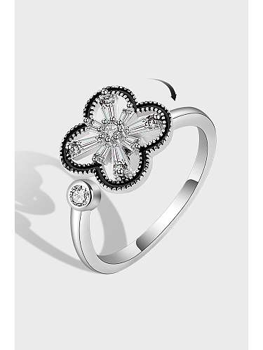 925 Sterling Silver Cubic Zirconia Clover Minimalist Band Ring