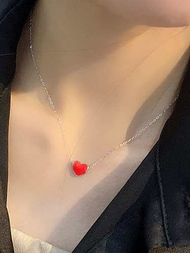 925 Sterling Silver Enamel discoloration Heart Minimalist Necklace