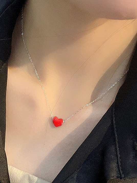 Minimalistische Herz-Halskette aus 925er-Sterlingsilber mit Emaille-Verfärbung