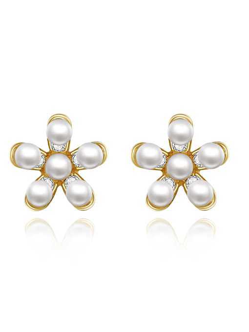 925 Sterling Silver Imitation Pearl Flower Vintage Stud Earring