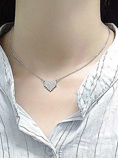 925 Sterling Silver Cubic Zirconia Heart Minimalist Necklace