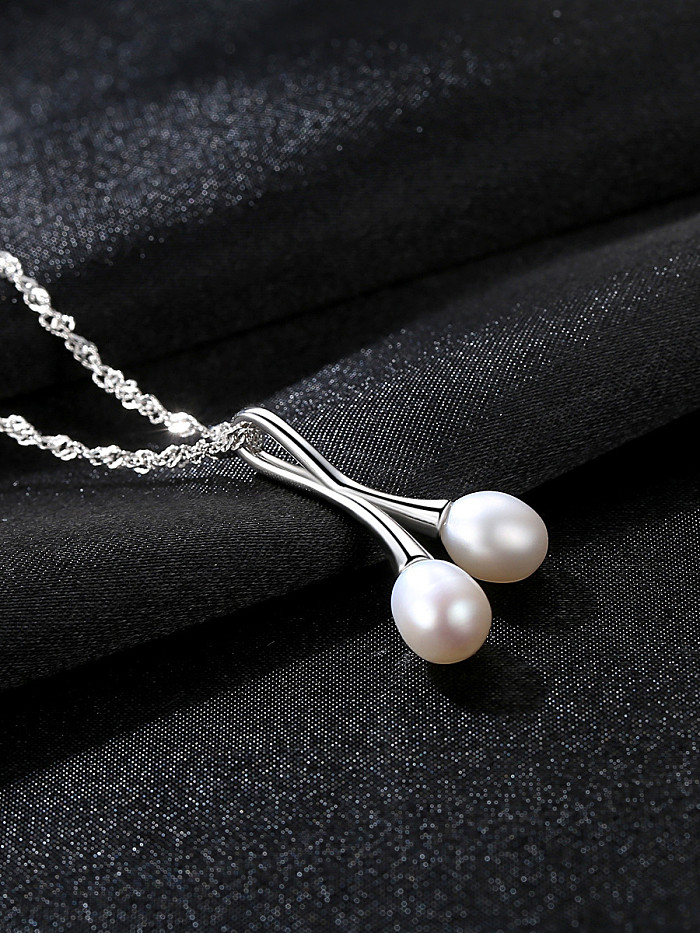 Pure silver natural pearls minimalist design style necklace