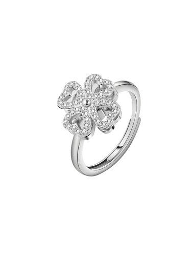 925 Sterling Silver Cubic Zirconia Flower Dainty Can Be Rotated Band Ring