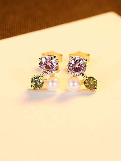 925 Sterling Silver Cubic Zirconia Flower Cute Stud Earring