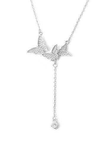 925 Sterling Silver Cubic Zirconia Butterfly Tassel Minimalist Tassel Necklace