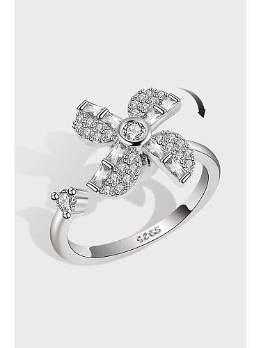 925 Sterling Silver Cubic Zirconia Rotating Flower Luxury Band Ring