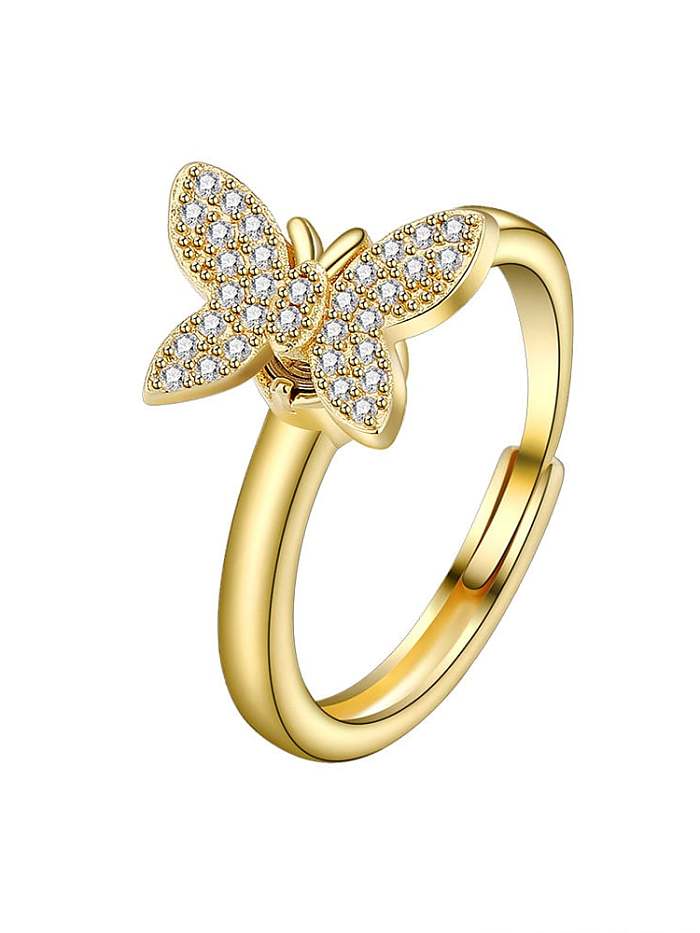 925 Sterling Silver Cubic Zirconia Rotate Butterfly Cute Band Ring