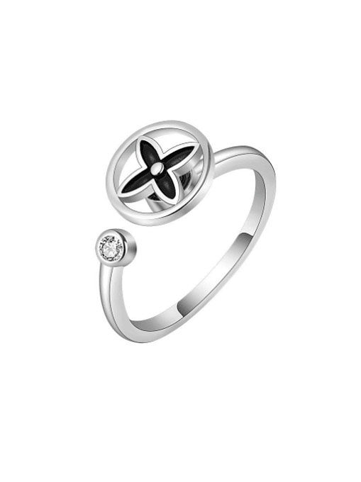 925 Sterling Silver Enamel Clover Cute Band Ring