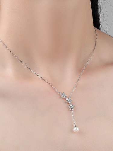 925 Sterling Silver Cubic Zirconia Tassel Minimalist Necklace