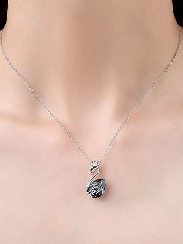 925 Sterling Silver Cubic Zirconia Swan Dainty Necklace