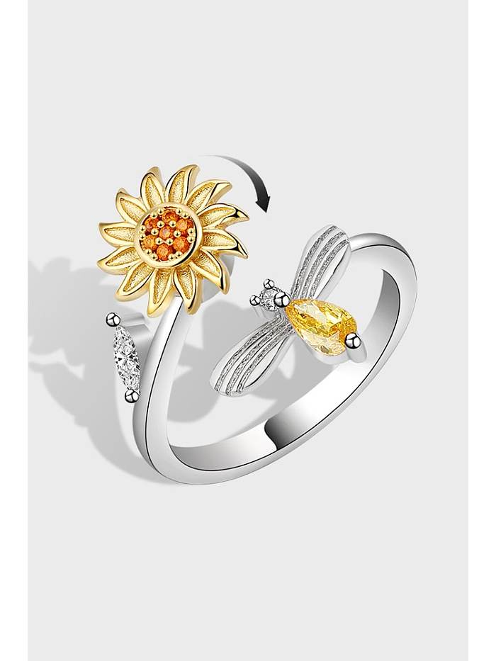 925 Sterling Silver Cubic Zirconia Flower Cute Rotate Lettering Band Ring