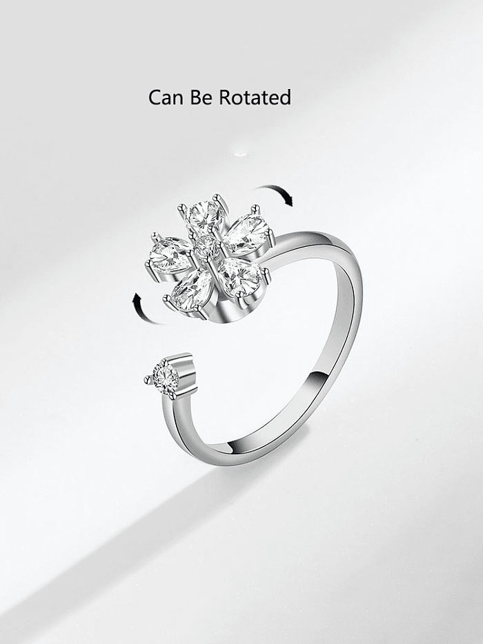 Ring aus 925er-Sterlingsilber mit kubischer Zirkonia-Blume, niedlicher, drehbarer Bandring