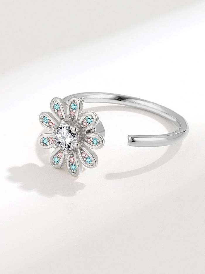 925 Sterling Silver Cubic Zirconia Flower Minimalist Band Ring