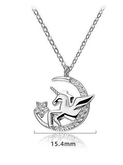 925 Sterling Silver Cubic Zirconia Moon Cute Necklace