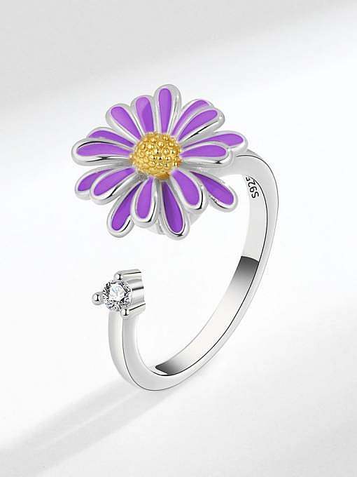 925 Sterling Silver Enamel Rotating Flower Cute Band Ring