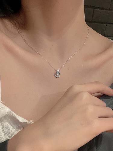 925 Sterling Silver Cubic Zirconia Moon Dainty Necklace