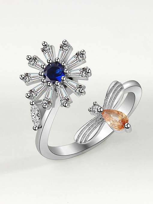 925 Sterling Silver Cubic Zirconia Flower Minimalist Band Ring