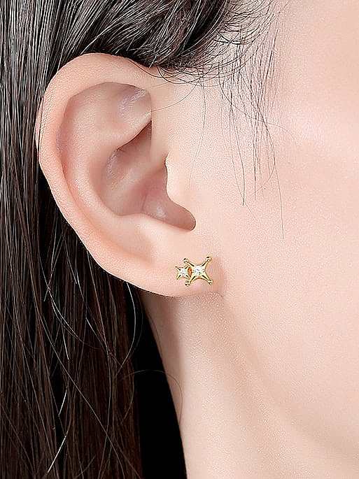 925 Sterling Silver Cubic Zirconia Cross Minimalist Stud Earring