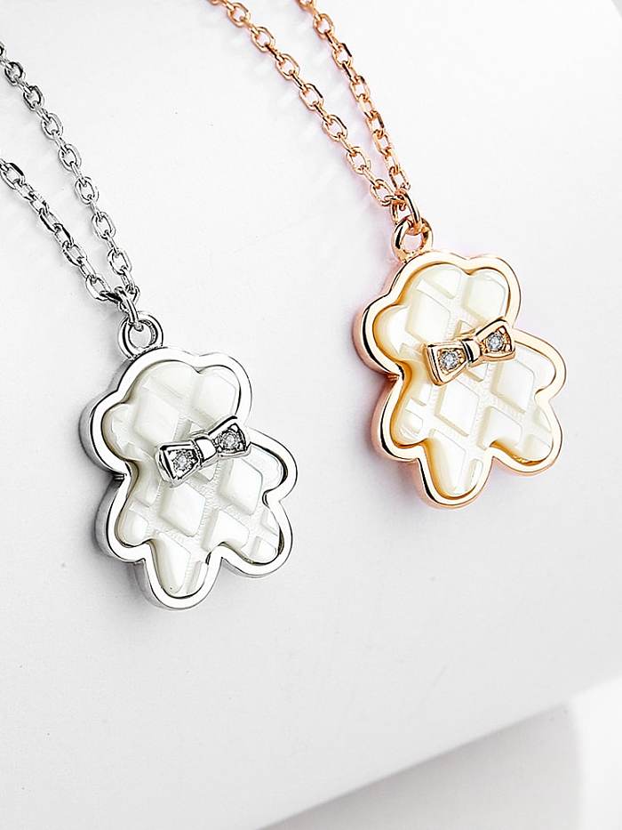 925 Sterling Silver Shell Bear Cute Necklace