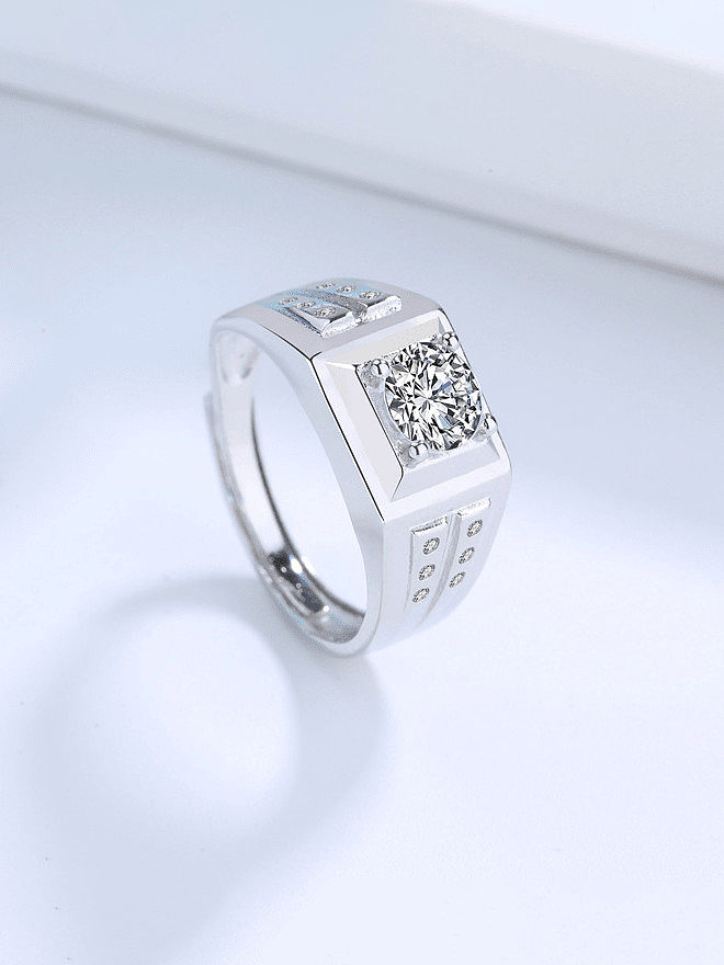 925 Sterling Silver Cubic Zirconia Geometric Dainty Men Band Ring