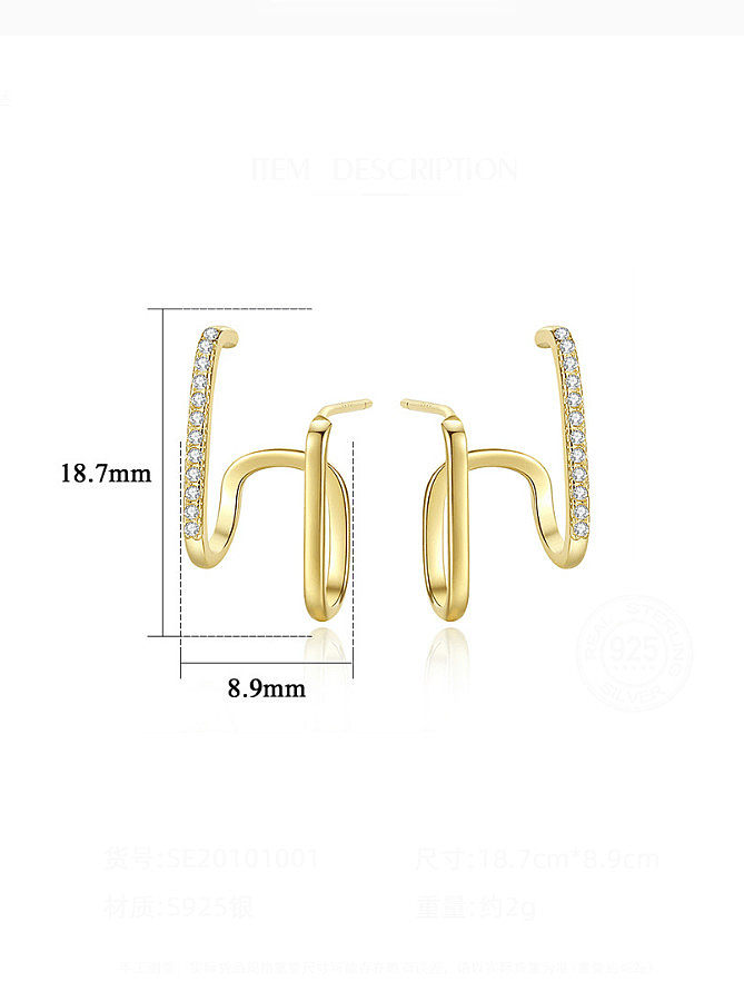 925 Sterling Silver Cubic Zirconia Geometric Minimalist Stud Earring