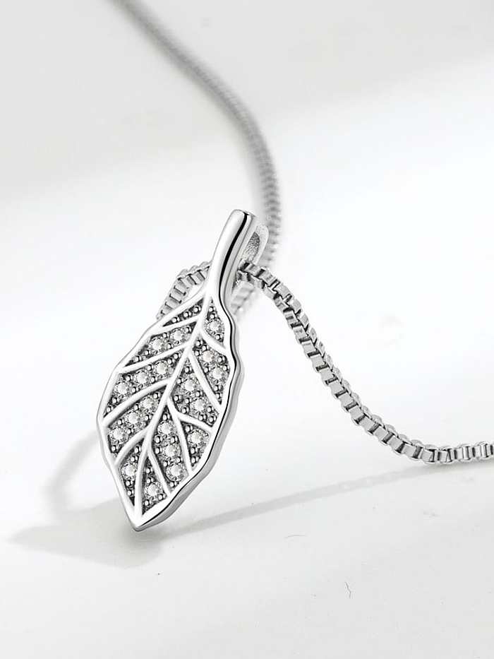 925 Sterling Silver Cubic Zirconia Leaf Dainty Necklace