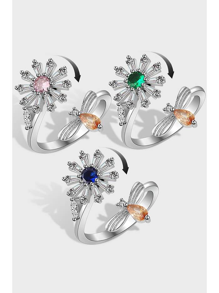 925 Sterling Silver Cubic Zirconia Flower Minimalist Band Ring