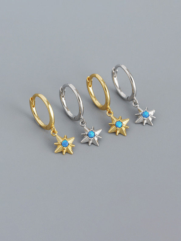 925 Sterling Silver Opal Geometric Minimalist Huggie Earring