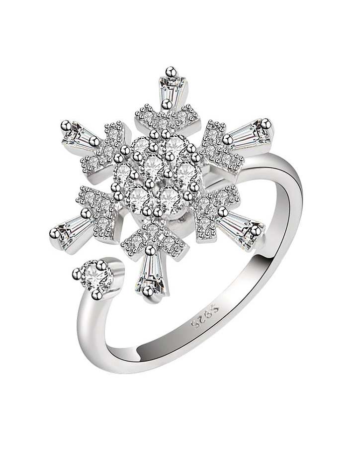 925 Sterling Silver Cubic Zirconia Rotating Flower Minimalist Band Ring