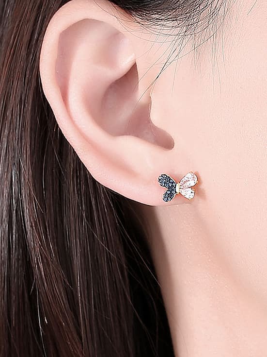 925 Sterling Silver Cubic Zirconia Bowknot Dainty Stud Earring