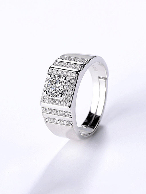 925 Sterling Silver Cubic Zirconia Geometric Dainty Men Band Ring