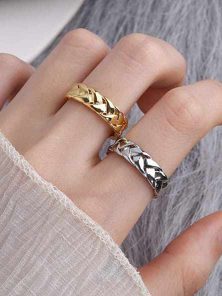 925 Sterling Silver Geometric Minimalist Wave Chain Band Ring