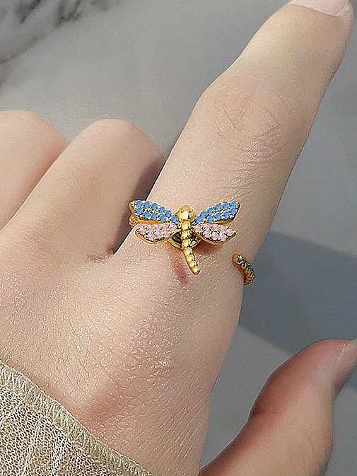 925 Sterling Silver Cubic Zirconia Rotating Dragonfly Cute Band Ring