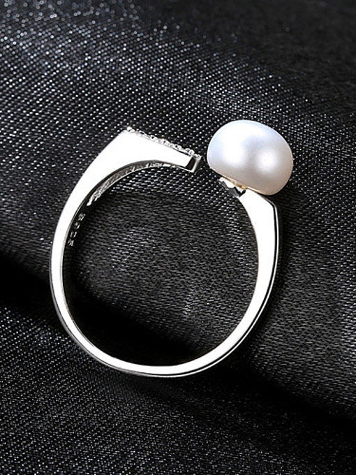 Sterling Silver Natural 7-7.5mm freshwater pearl free size ring