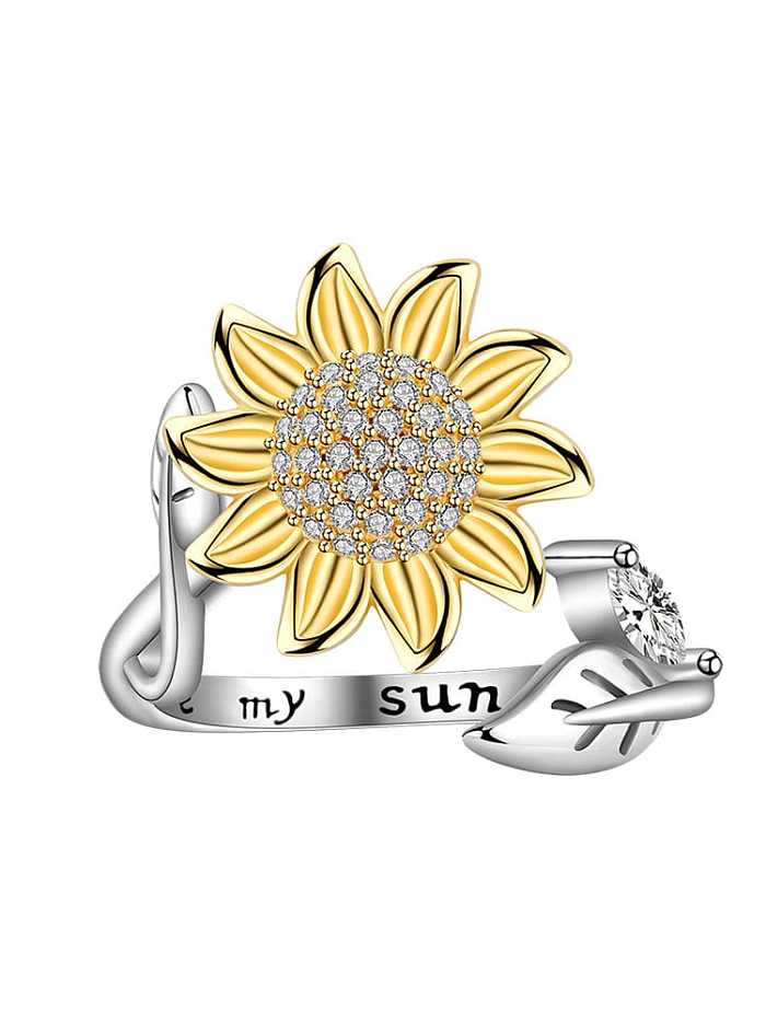 Anel giratório de flor de zircônia cúbica de prata esterlina 925 com letras giratórias
