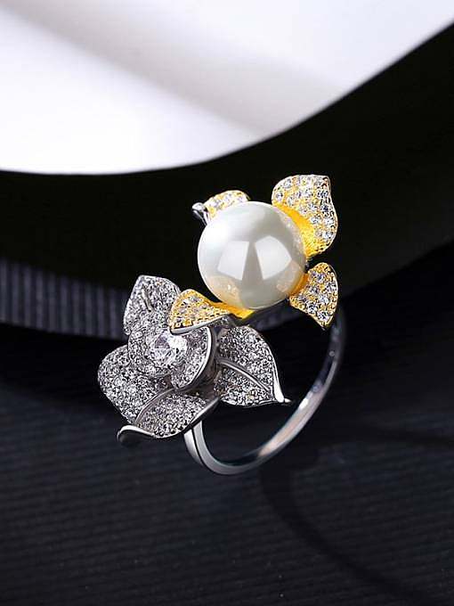 925 Sterling Silver Cubic Zirconia Flower Luxury Band Ring
