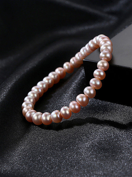 Brazalete de perlas de agua dulce lavanda achatada de 6-6.5 mm de plata esterlina