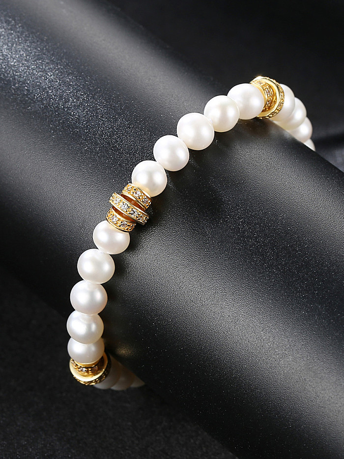 Pure silver freshwater pearl beads Gold Zricon Bracelet