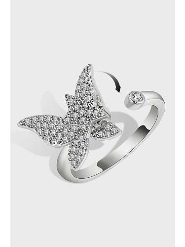 925 Sterling Silver Cubic Zirconia Butterfly Minimalist Rotate Band Ring
