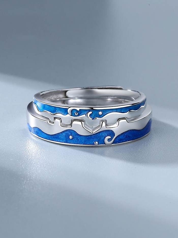 925 Sterling Silver Enamel Irregular Cute Couple Ring