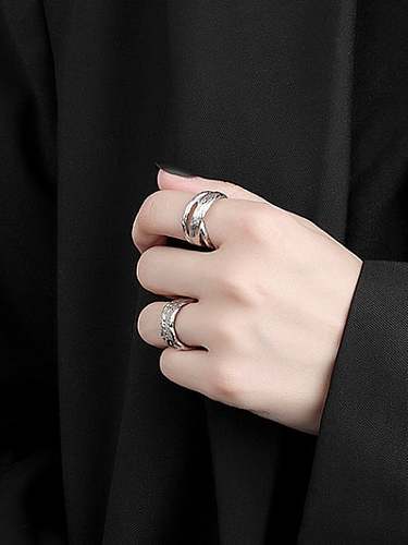 925 Sterling Silver Double Laye Geometric Hip Hop Stackable Ring