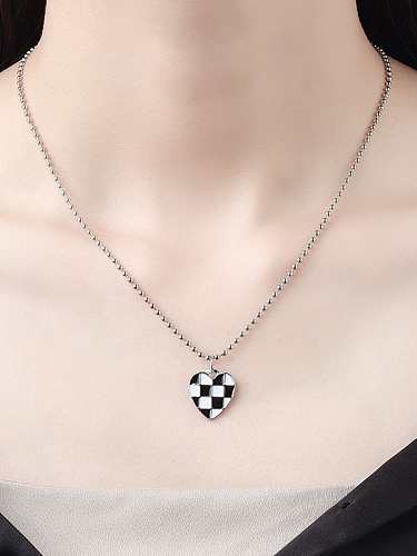 925 Sterling Silver Enamel Heart Vintage Beaded Chain Necklace