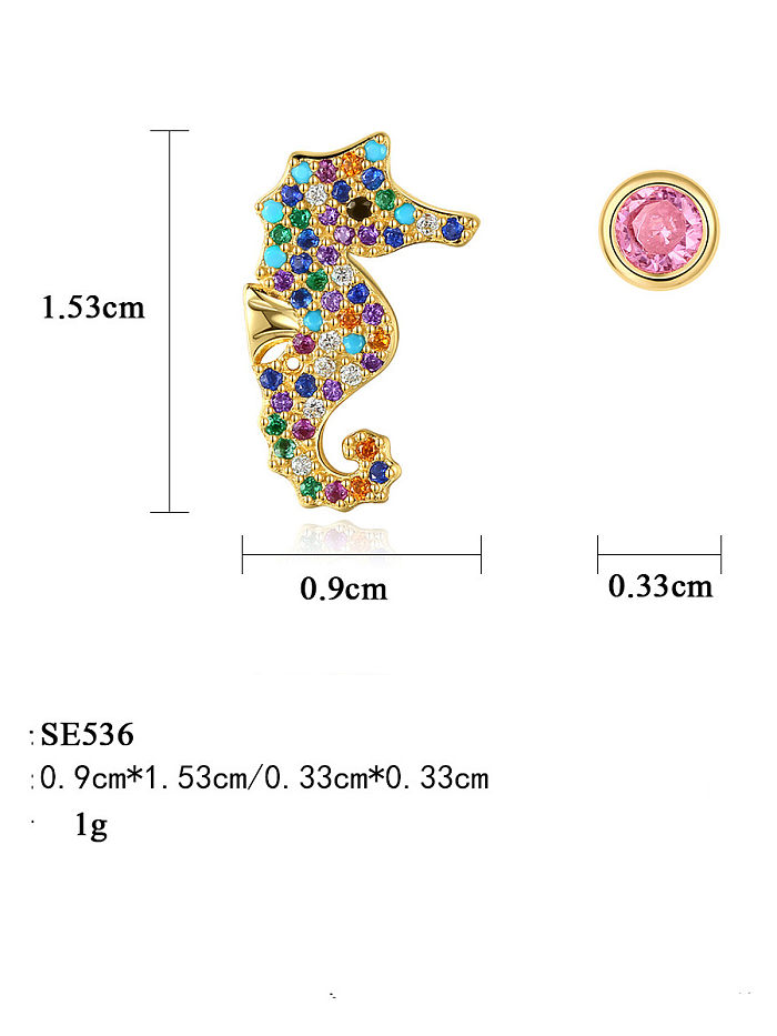 Boucles d'oreilles mignonnes en forme d'hippocampe avec zircon cubique en argent sterling 925