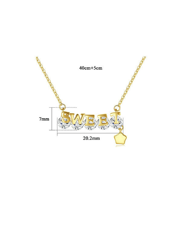 Collar minimalista con letra de diamantes de imitación de plata de ley 925